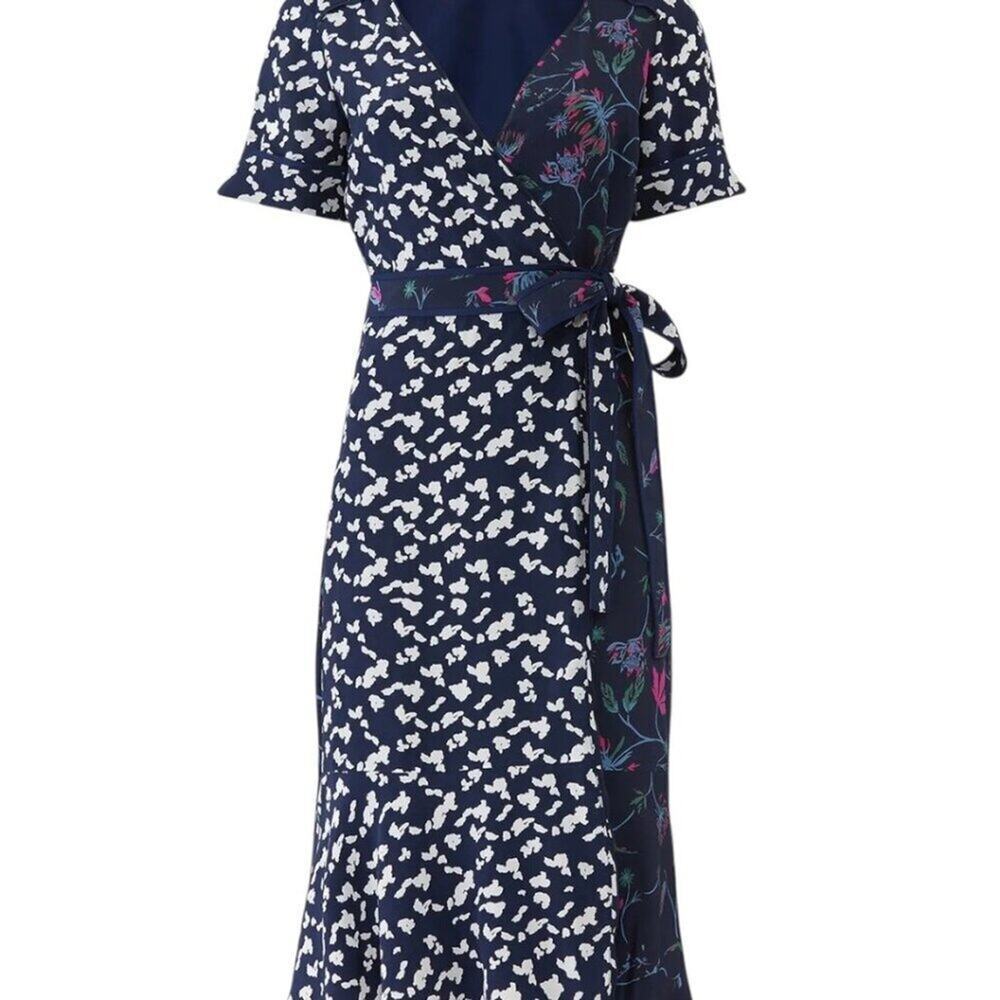Tanya Taylor Luisa Wrap Dress Blue White Pink Floral Silk 4 - Picture 9 of 10